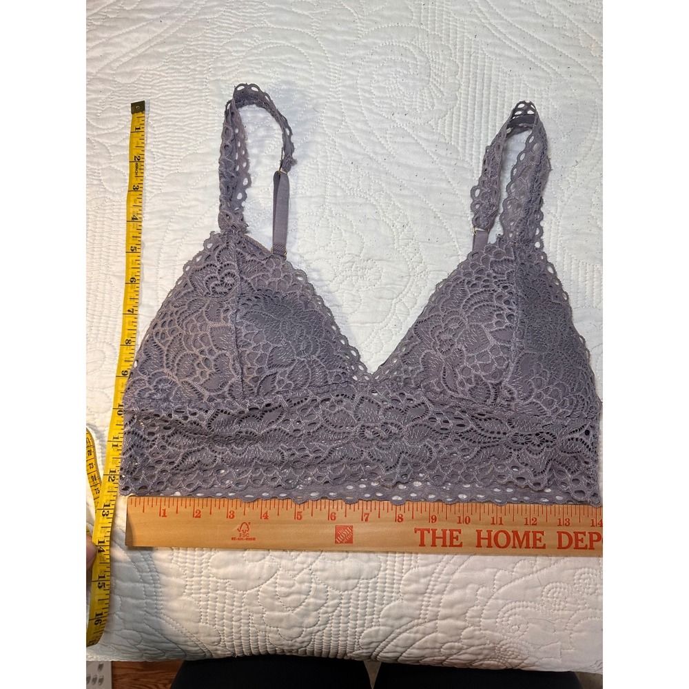 IJAK Lace Bralette Womens Medium Purple Floral Longline V-Neck Adjustable Straps